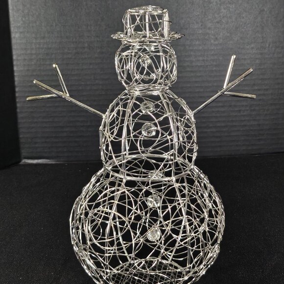 Silvertone Metal Wire Wrapped Tabletop Snowman Christmas Decor, 10 Inches Tall - Picture 3 of 9